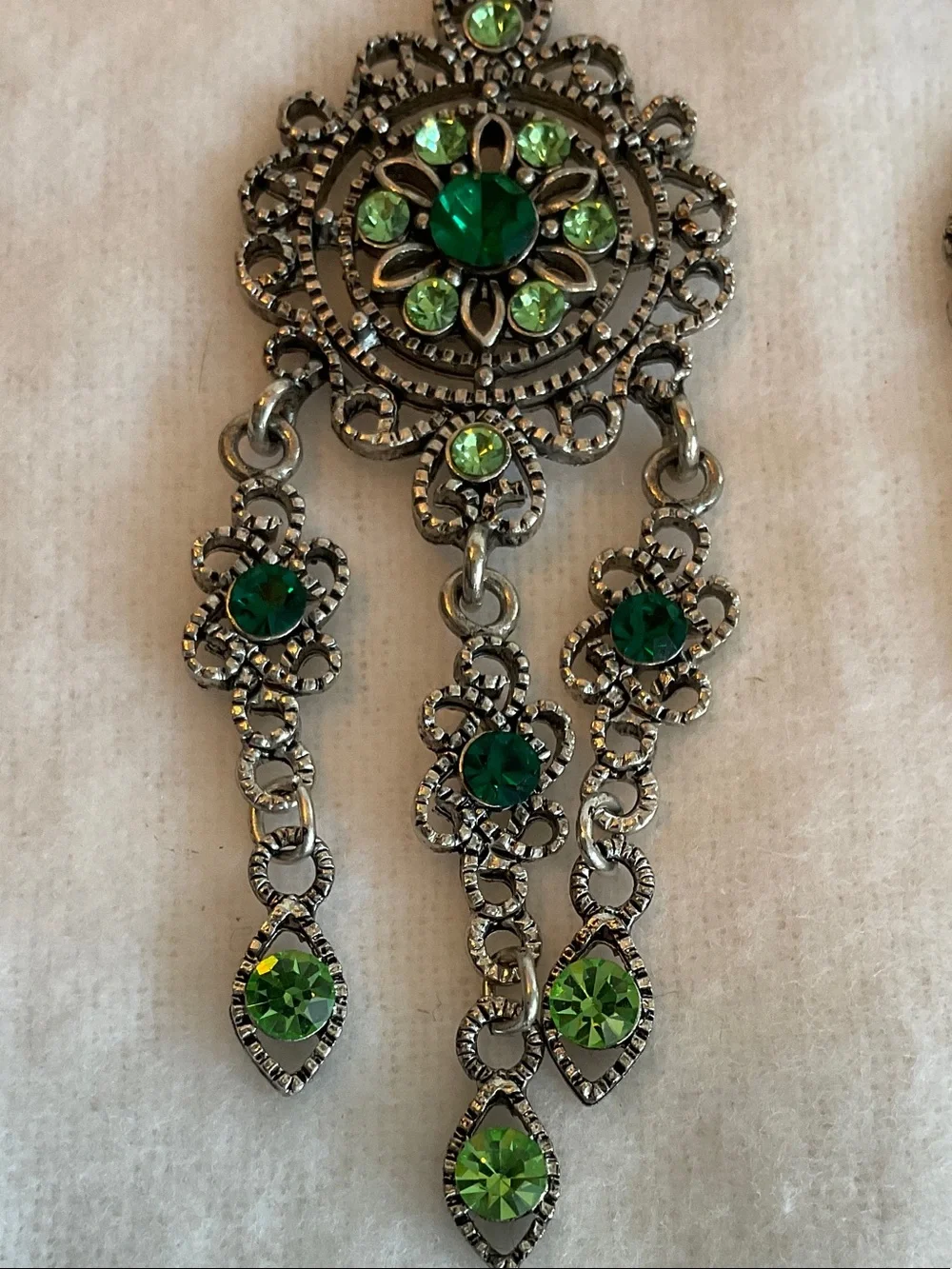 Vintage-Inspired Green Crystal Chandelier Earrings